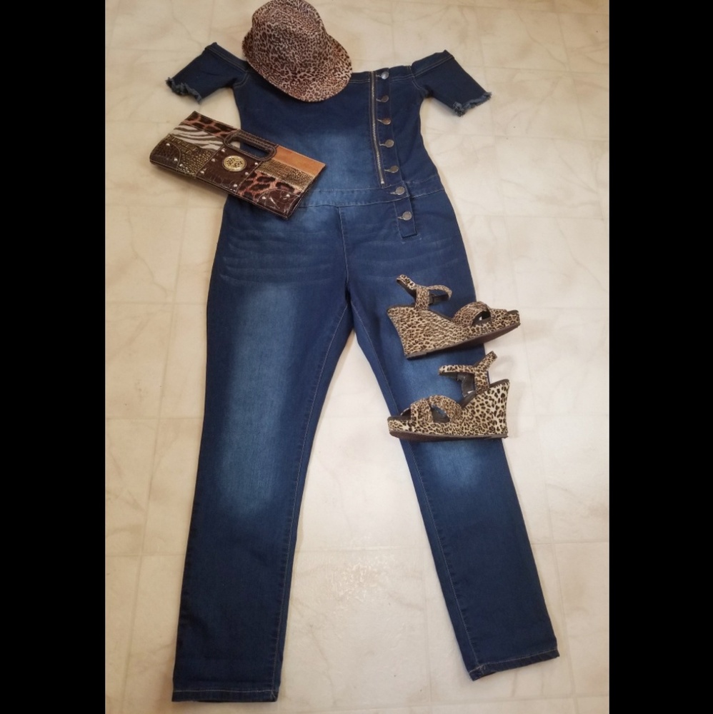 **sold** Denim off the shoulder jumpsuit